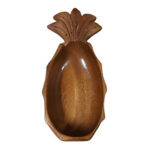 Hand Carved Monkey Pod Wooden Pineapple Bowl Dish Hawaii 9” Vintage